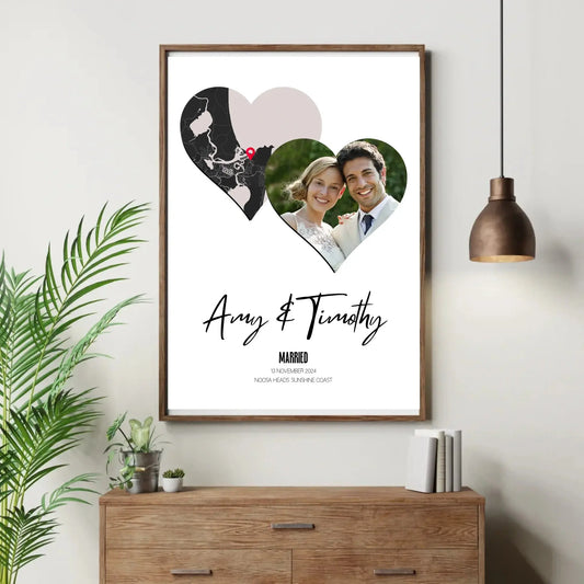engagement map photo print